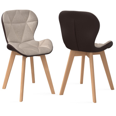 Chaises Gladys tissu taupe pieds bois - lot de 2