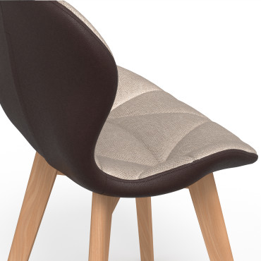 Chaises Gladys tissu taupe pieds bois - lot de 2