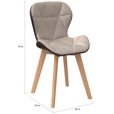 Chaises Gladys tissu taupe pieds bois - lot de 2