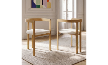 Chaises Elisa bouclette blanche pieds effet bois - lot de 4