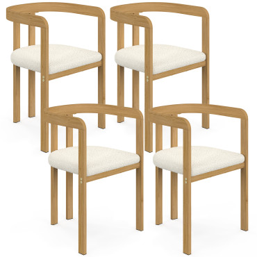 Chaises Elisa bouclette blanche pieds effet bois - lot de 4