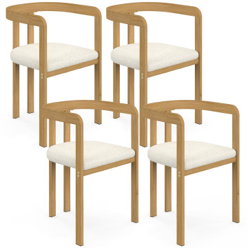 Chaises Elisa bouclette blanche pieds effet bois - lot de 4