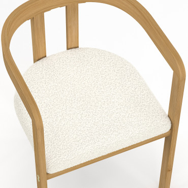 Chaises Elisa bouclette blanche pieds effet bois - lot de 4