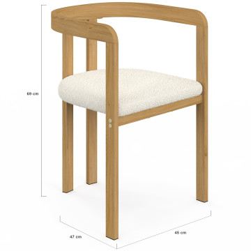Chaises Elisa bouclette blanche pieds effet bois - lot de 4