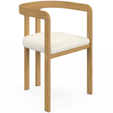 Chaises Elisa bouclette blanche pieds effet bois - lot de 4