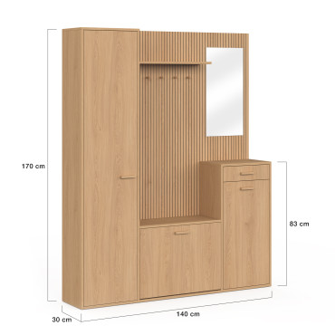 Vestiaire d'entrée Faustine XXL avec placards et miroir