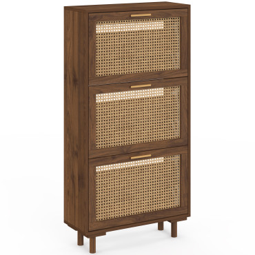 Meuble chaussures Norma effet noyer cannage 3 portes - 18 paires