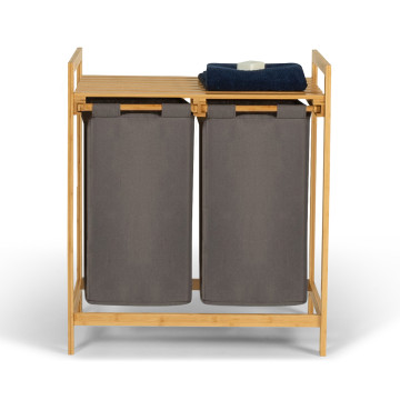 Panier à linge Maya 2 compartiments en bambou gris