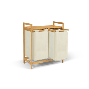 Panier à linge Maya 2 compartiments en bambou beige