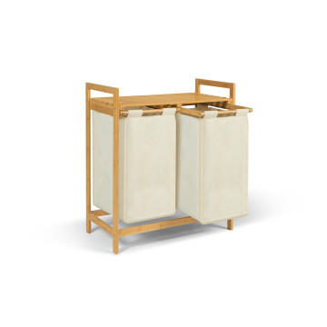 Panier à linge Maya 2 compartiments en bambou beige
