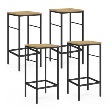Tabourets de bar Memphis bois pieds métal - lot de 4