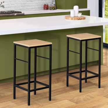 Tabourets de bar Memphis bois pieds métal - lot de 2