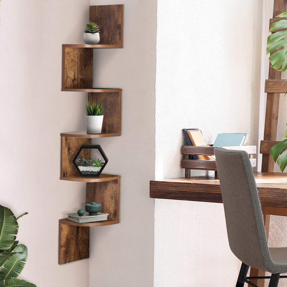 Etagère murale d'angle effet bois vieilli 120cm