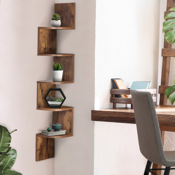 Etagère murale d'angle effet bois vieilli 120cm