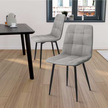 Chaises Linda en velours gris clair et pieds noirs - lot de 2