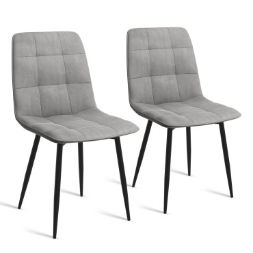 Chaises Linda en velours gris clair et pieds noirs - lot de 2