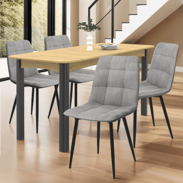 Chaises Linda velours gris clair pieds noirs - lot de 4