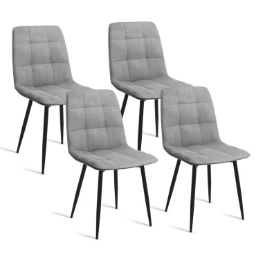 Chaises Linda velours gris clair pieds noirs - lot de 4