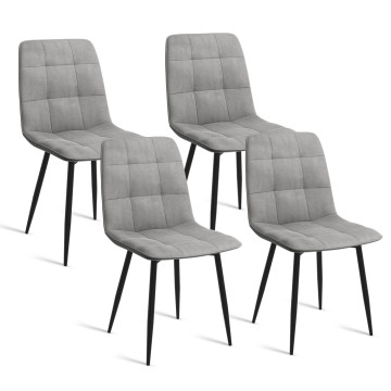 Chaises Linda velours gris clair pieds noirs - lot de 4