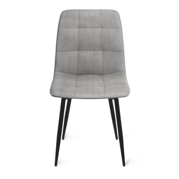 Chaises Linda velours gris clair pieds noirs - lot de 4