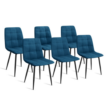 Chaises Linda velours bleu pieds noirs - lot de 6