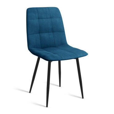 Chaises Linda velours bleu pieds noirs - lot de 6