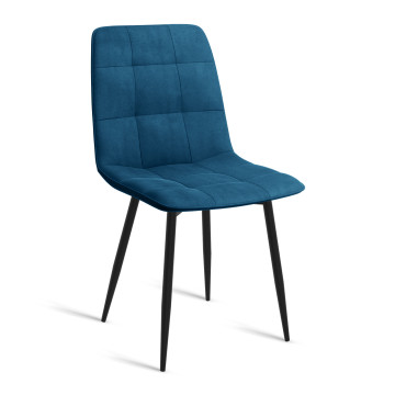 Chaises Linda velours bleu pieds noirs - lot de 6
