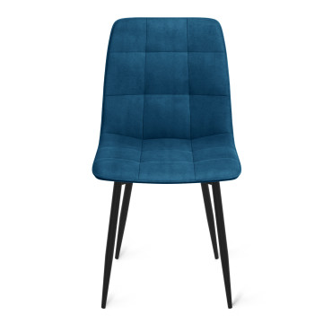 Chaises Linda velours bleu pieds noirs - lot de 6