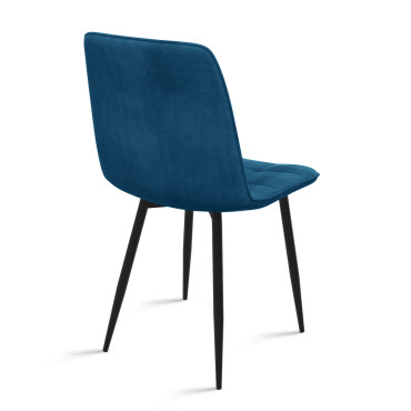 Chaises Linda velours bleu pieds noirs - lot de 6