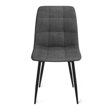 Chaises Linda velours gris foncé pieds métal noirs - lot de 6