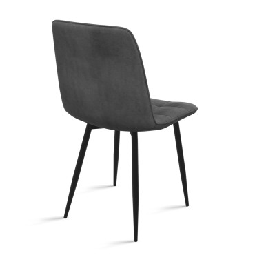 Chaises Linda velours gris foncé pieds métal noirs - lot de 6