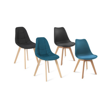 Chaises Suedia et Gabriella bleues et noires - lot de 4
