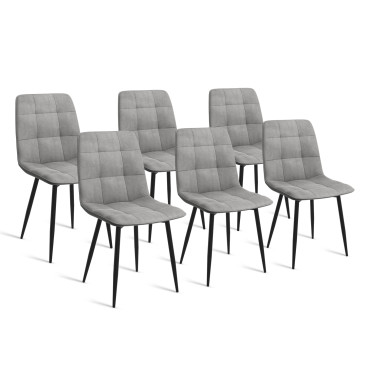 Chaises Linda velours gris clair pieds noirs - lot de 6