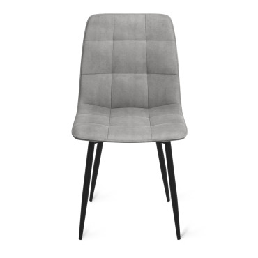 Chaises Linda velours gris clair pieds noirs - lot de 6