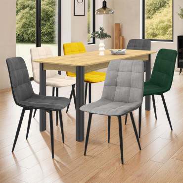 Chaises Linda en velours mix de couleurs et pieds métal noirs (vert