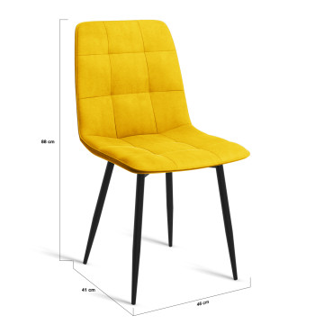 Chaises Linda en velours mix de couleurs et pieds métal noirs (vert, gris clair, gris foncé et jaune) - lot de 6