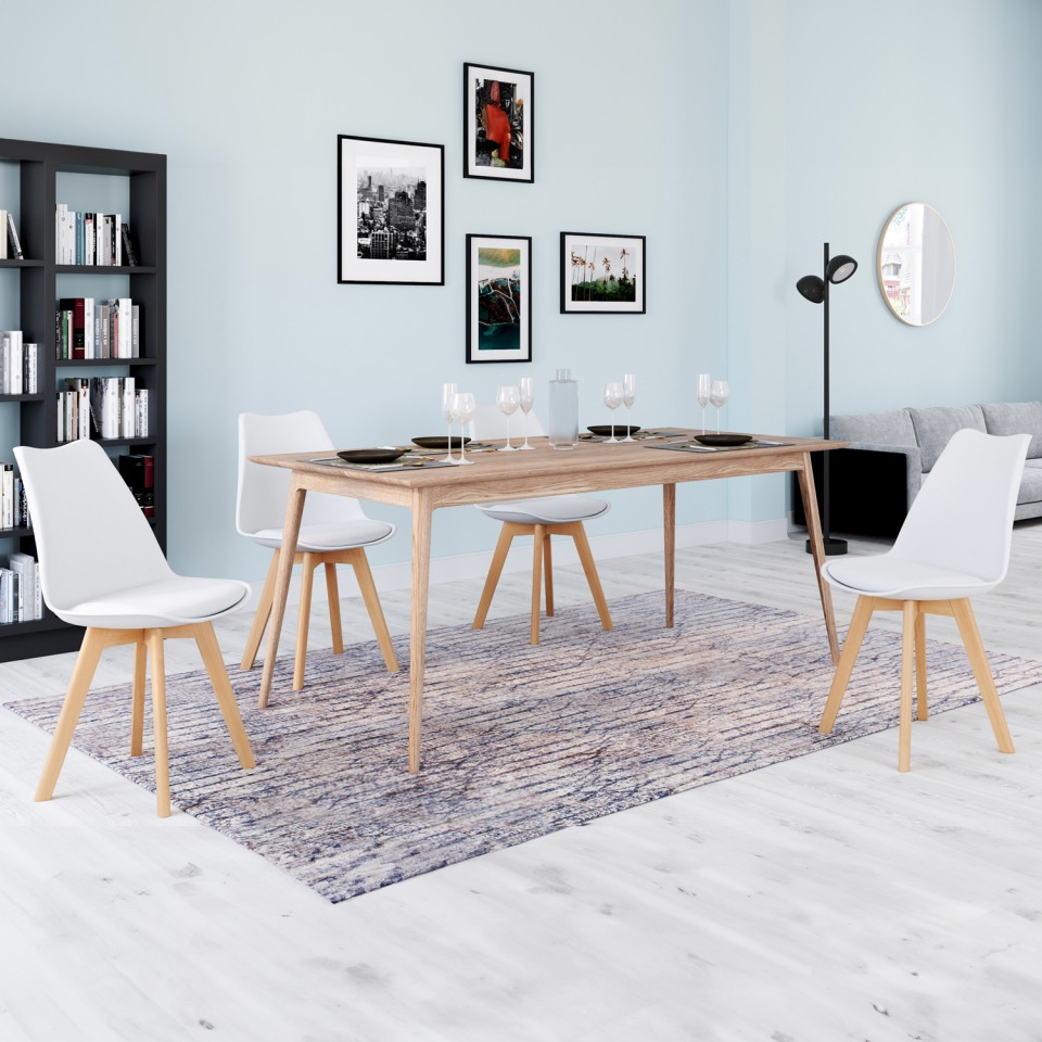 Chaises Nordia blanche pieds bois - lot de 4