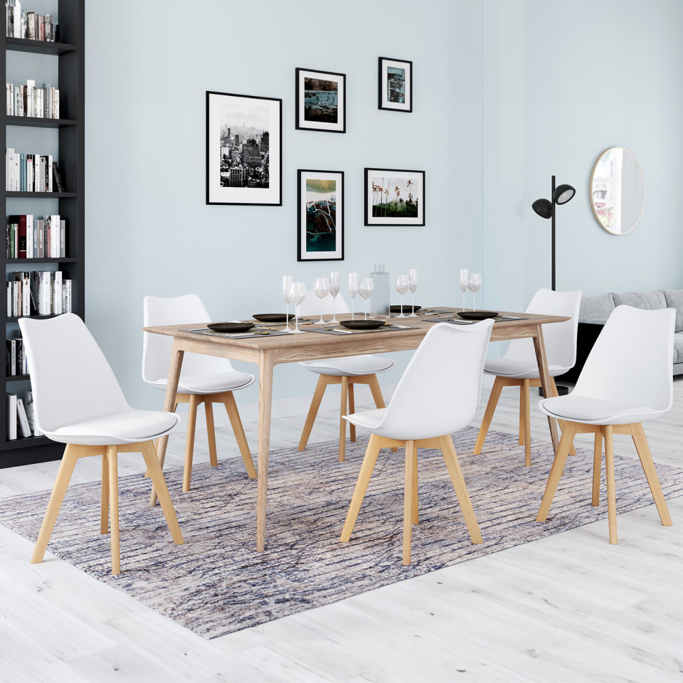 Chaises Nordia blanche pieds bois - lot de 6