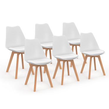 Chaises Nordia blanche pieds bois - lot de 6