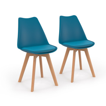 Chaises Nordia bleu canard pieds bois - lot de 2