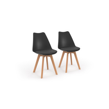 Chaises Nordia noire pieds bois - lot de 2