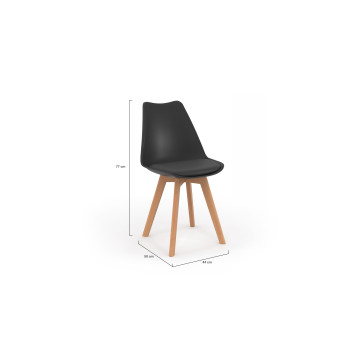 Chaises Nordia noire pieds bois - lot de 2