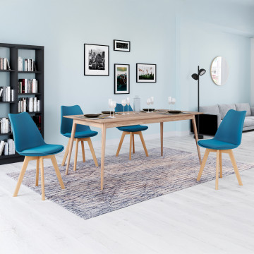 Chaises Nordia bleu canard pieds bois - lot de 4