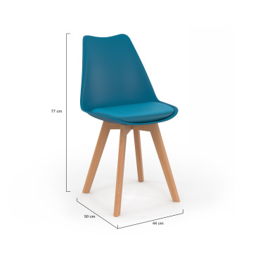 Chaises Nordia bleu canard pieds bois - lot de 4