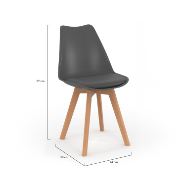 Chaises Nordia gris foncé pieds bois - lot de 4