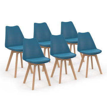 Chaises Nordia bleu canard pieds bois - lot de 6