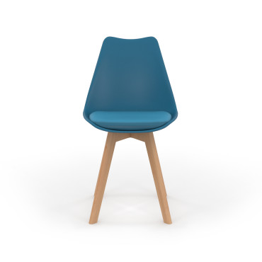 Chaises Nordia bleu canard pieds bois - lot de 6