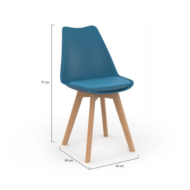 Chaises Nordia bleu canard pieds bois - lot de 6