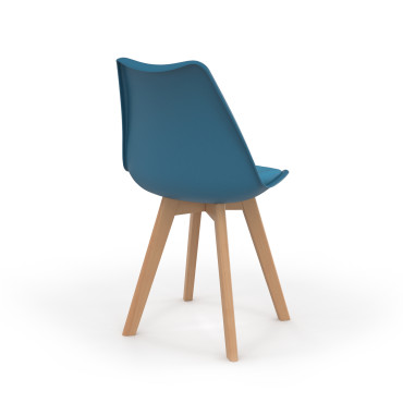 Chaises Nordia bleu canard pieds bois - lot de 6