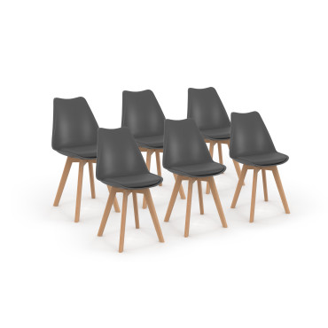 Chaises Nordia gris foncé pieds bois - lot de 6